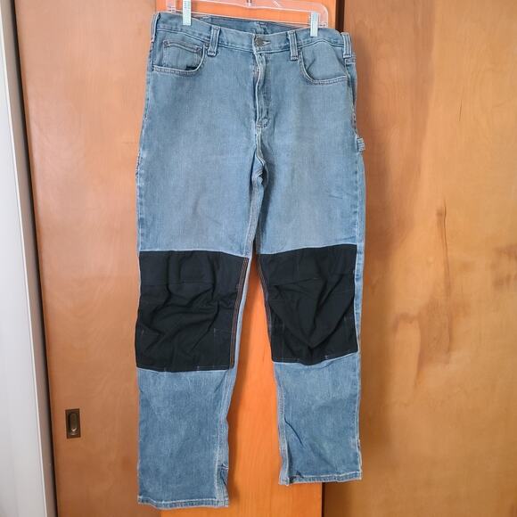 Mens Carhartt Carpenter Jeans With Knee Pad Pockets 36x34 Workwear Rugged - Picture 12 of 14